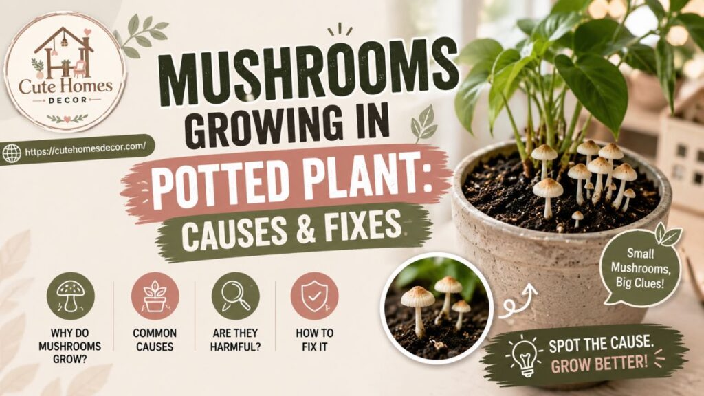 Mushrooms Growing in Potted Plant