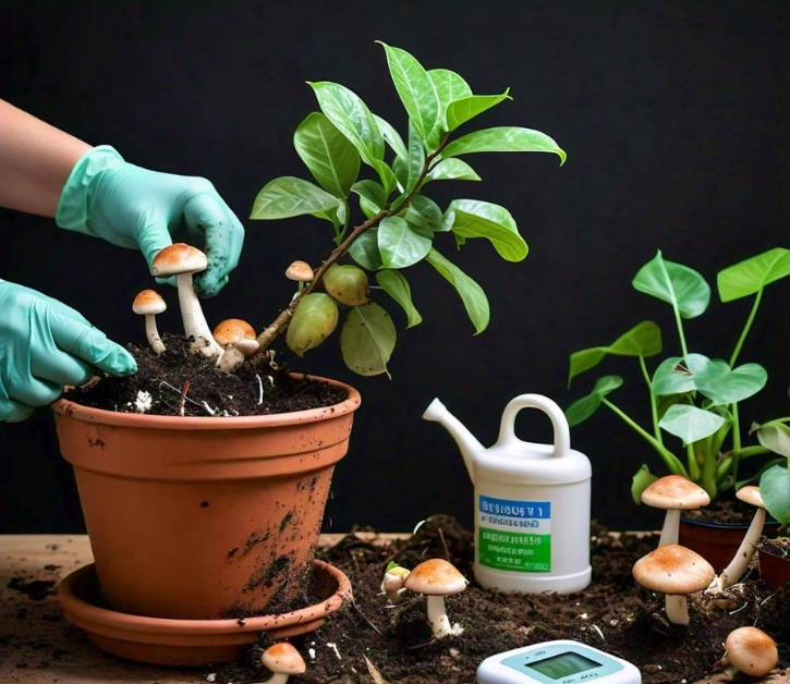 Mushrooms Growing in Potted Plant