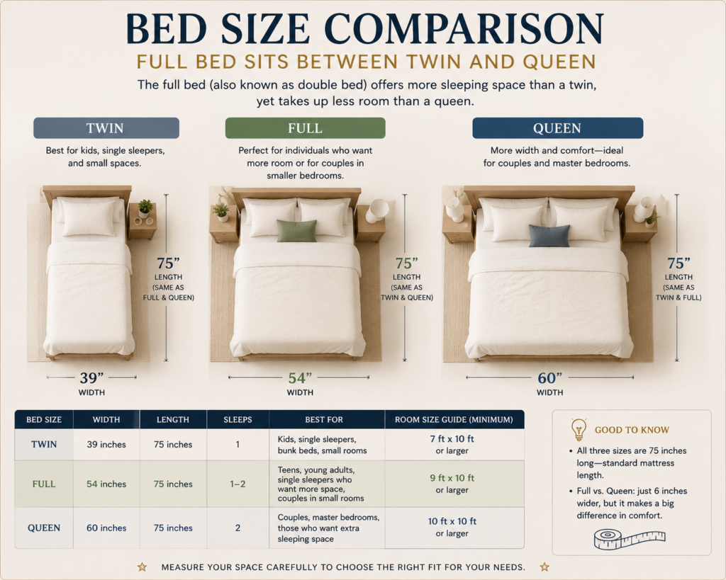 Full Size Bed Frame Size: Dimensions, Width & Length Guide